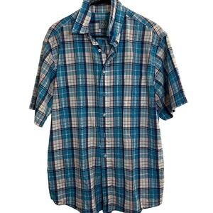 Jos A Bank Stay Cool Mens Blue Plaid Button Up Short Sleeve Casual Shirt Cotton